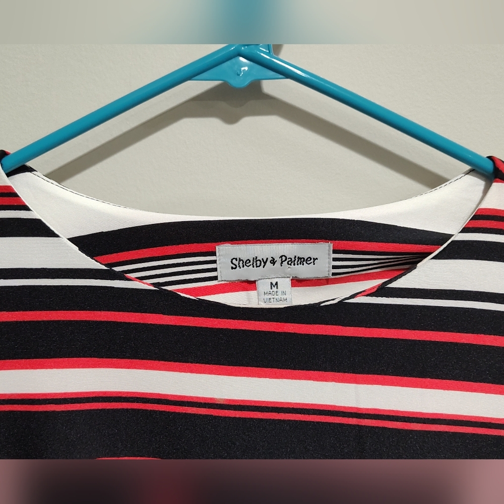NWT Shelby & Palmer Black White Red Stripe Long Maxi 3/4 Sleeve Dress - Medium - Picture 4 of 10